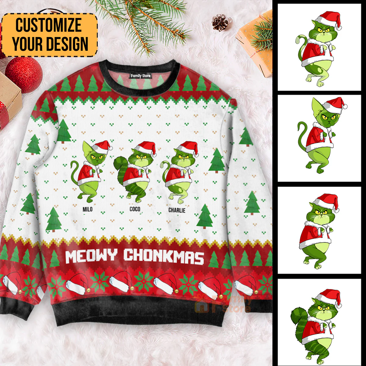 Meowy Christmas Grinchy Cat - Personalized Ugly Sweatshirt - Gift For Cat Lover, Cat Mom, Cat Dad CL16 NH96 - Image 4