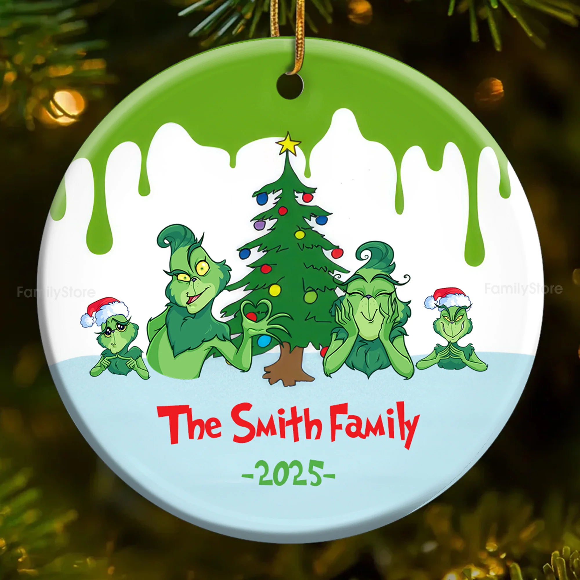 Merry Grinchmas The Green Monster Stolen The Christmas - Gift For Family - Personalized Ceramic Ornament - CL27 NA94 - Image 2