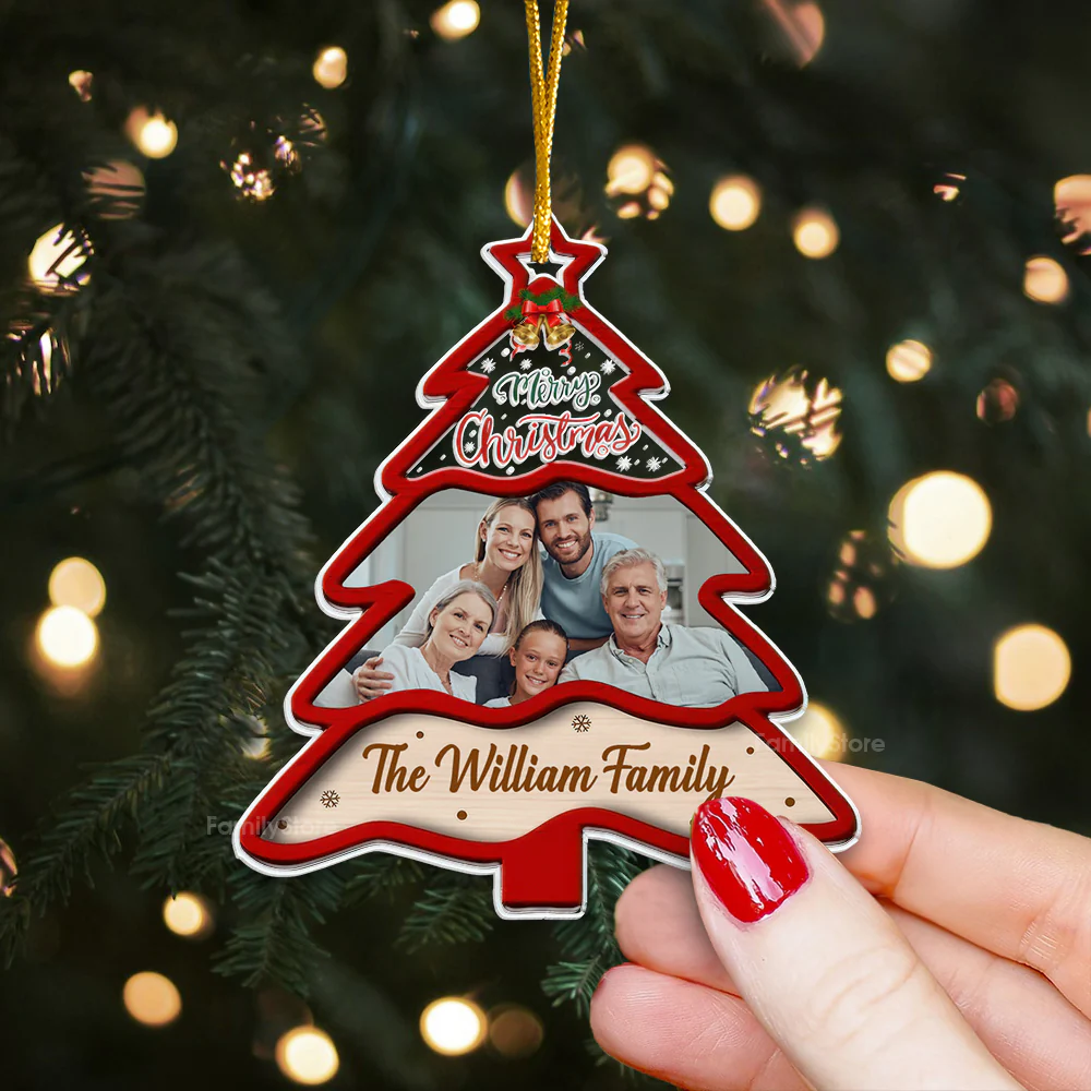 Custom Photo Merry Christmas We Are A Family, Forever - Gift For Family - Personalized Acrylic Ornament NA94 - Image 2