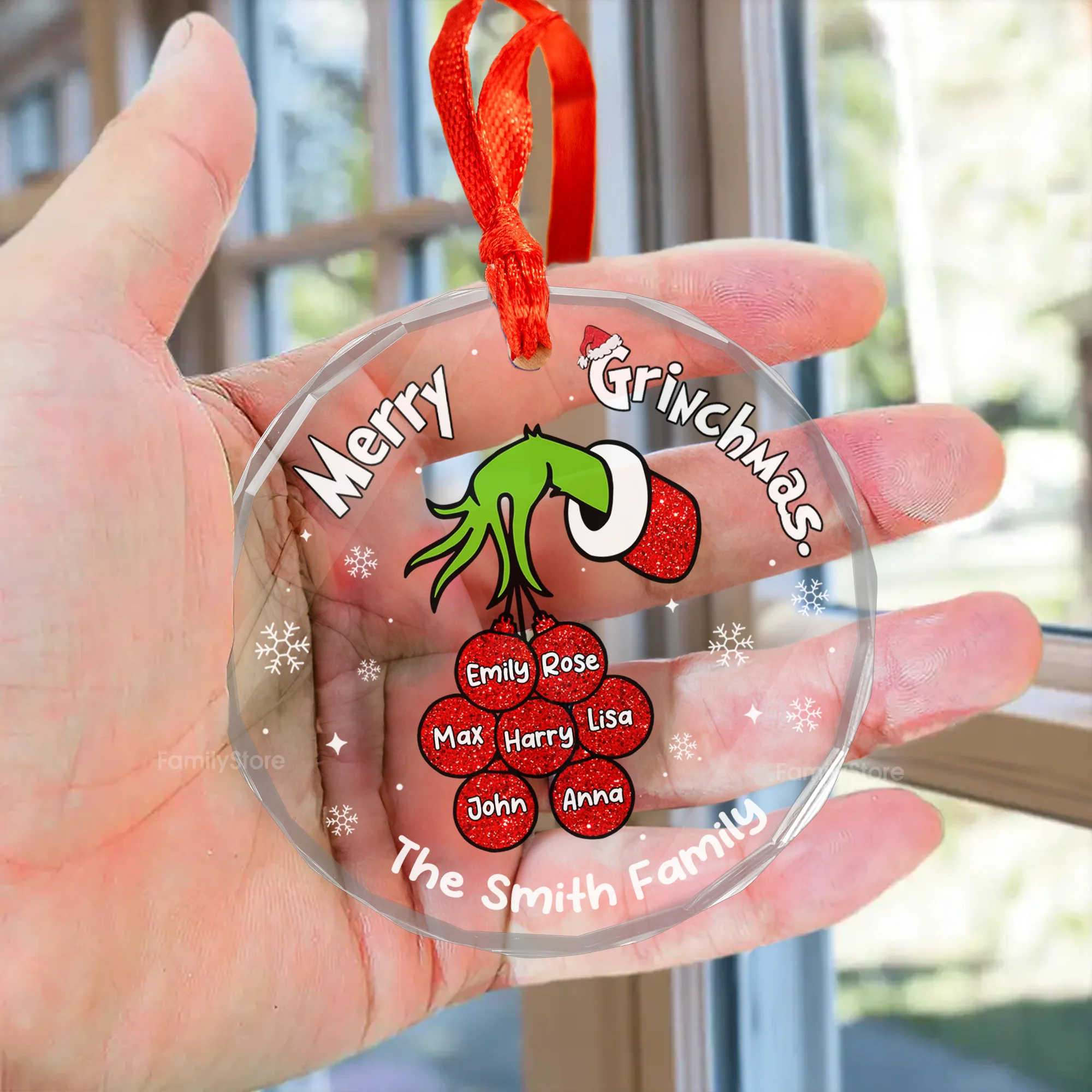 Merry Green Mas Let's Make A Heart - Gift For Family Members - Personalized Glass Ornament NA94 - Image 3