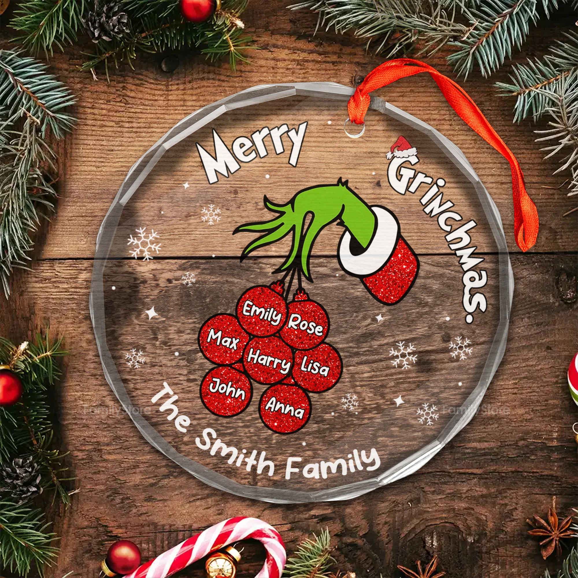 Merry Green Mas Let's Make A Heart - Gift For Family Members - Personalized Glass Ornament NA94 - Image 4