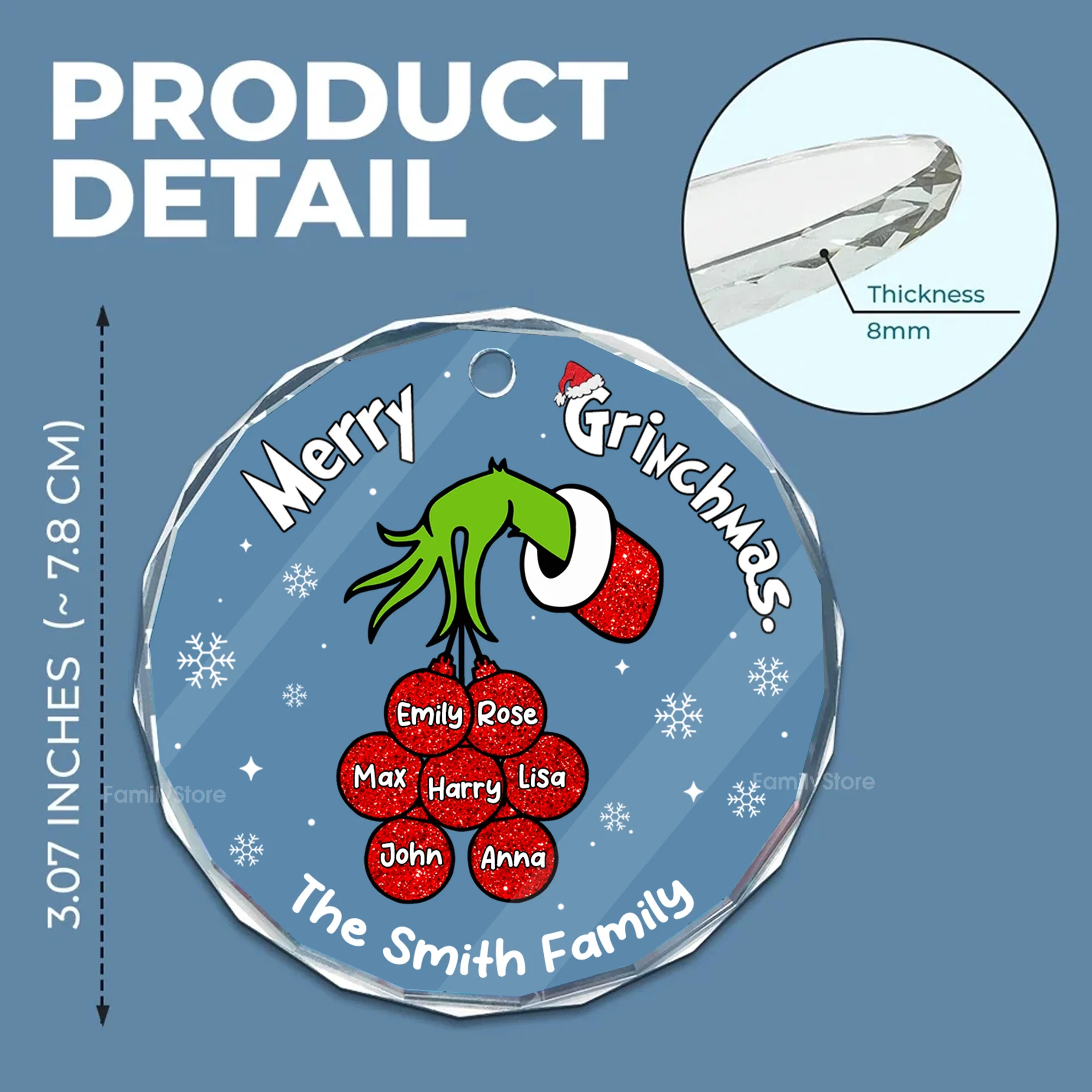 Merry Green Mas Let's Make A Heart - Gift For Family Members - Personalized Glass Ornament NA94 - Image 5