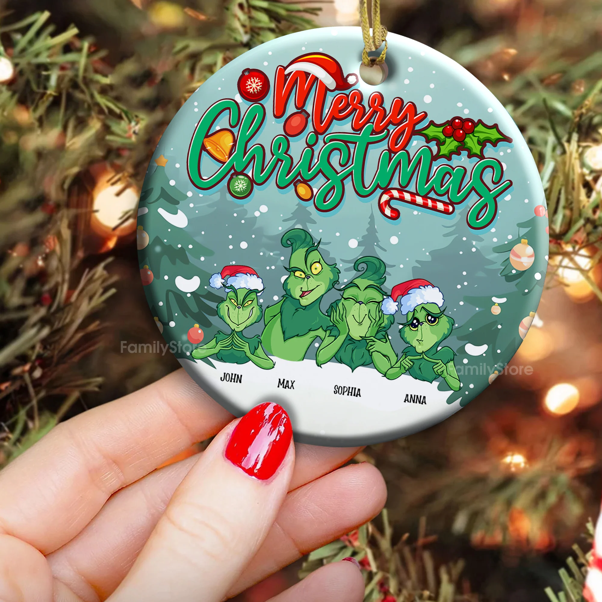 Grinch Merry Greenmas We Are Ready - Gift For Family - Personalized Ceramic Ornament - CL27 NA94 - Image 4