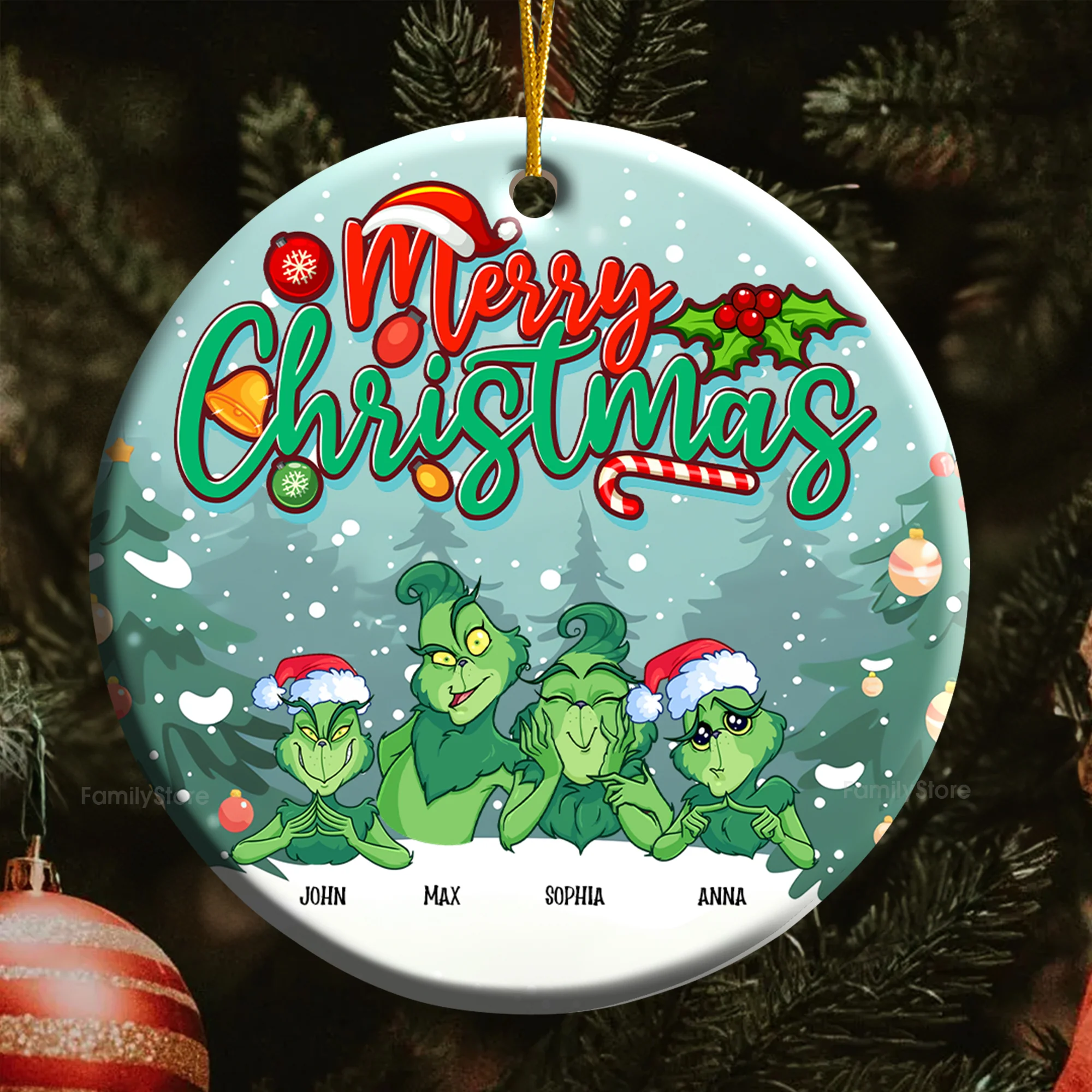 Grinch Merry Greenmas We Are Ready - Gift For Family - Personalized Ceramic Ornament - CL27 NA94 - Image 5
