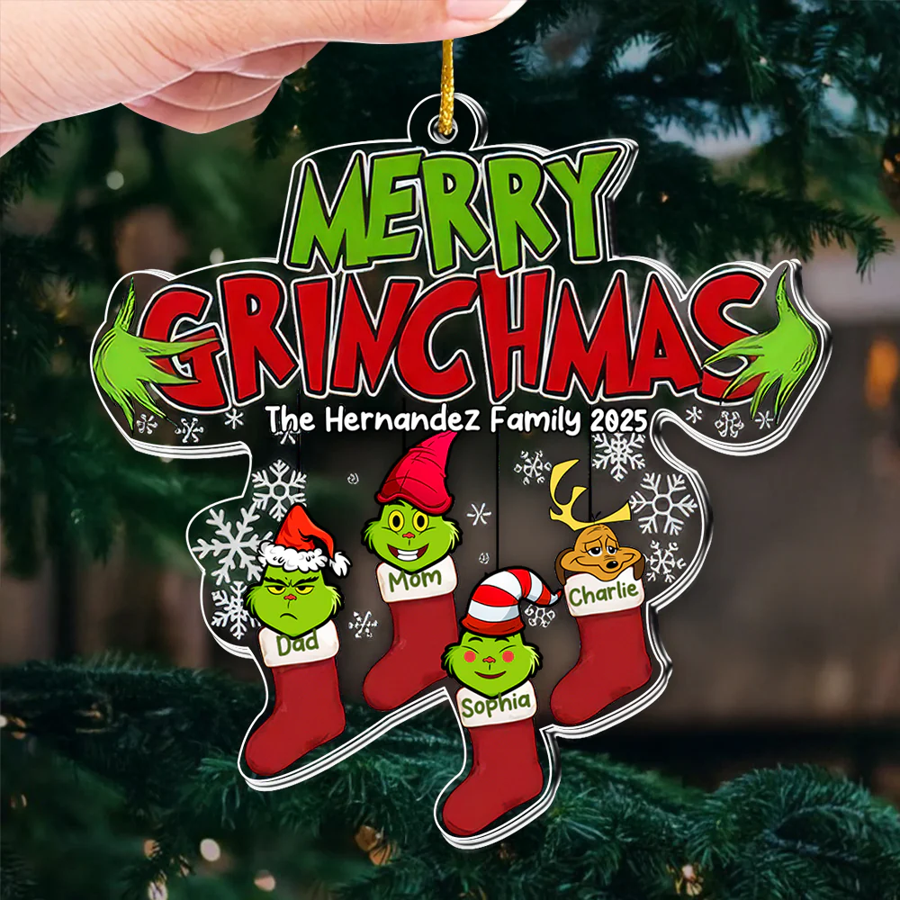 Merry Grinchmas Hohoho - Gift For Family Members - Personalized Acrylic Ornament - CL42 NA94 ver2 - Image 3
