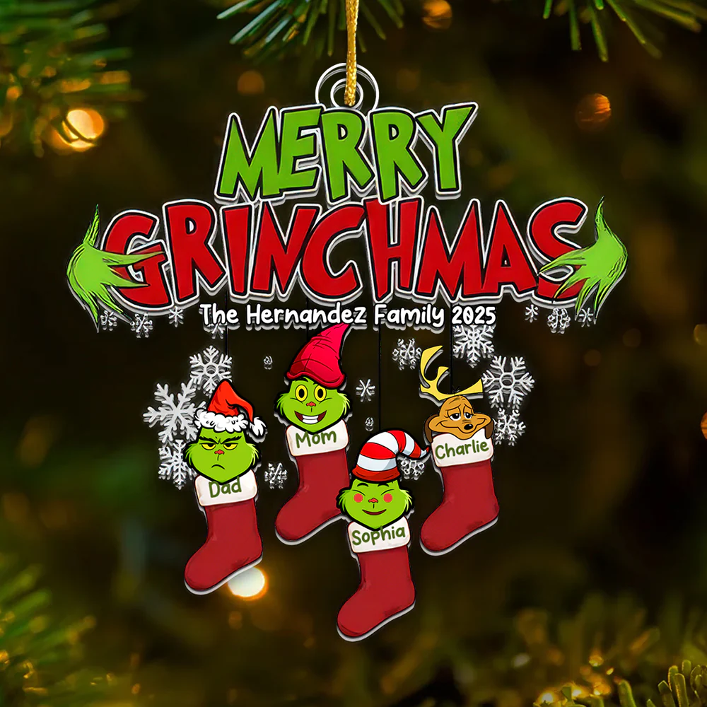 Merry Grinchmas Hohoho - Gift For Family Members - Personalized Acrylic Ornament  - CL42 NA94 - Image 2