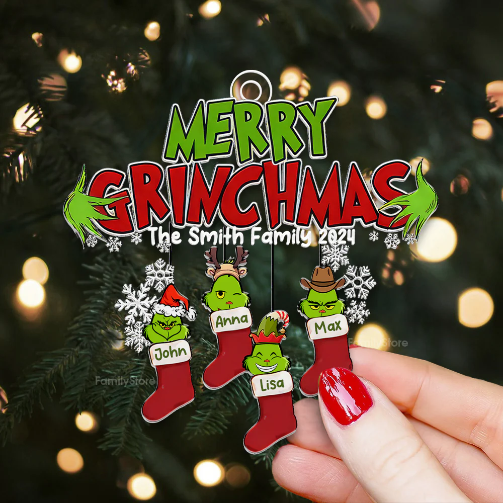 Merry Grinchmas Hohoho - Gift For Family Members - Personalized Acrylic Ornament  - CL42 NA94 - Image 4