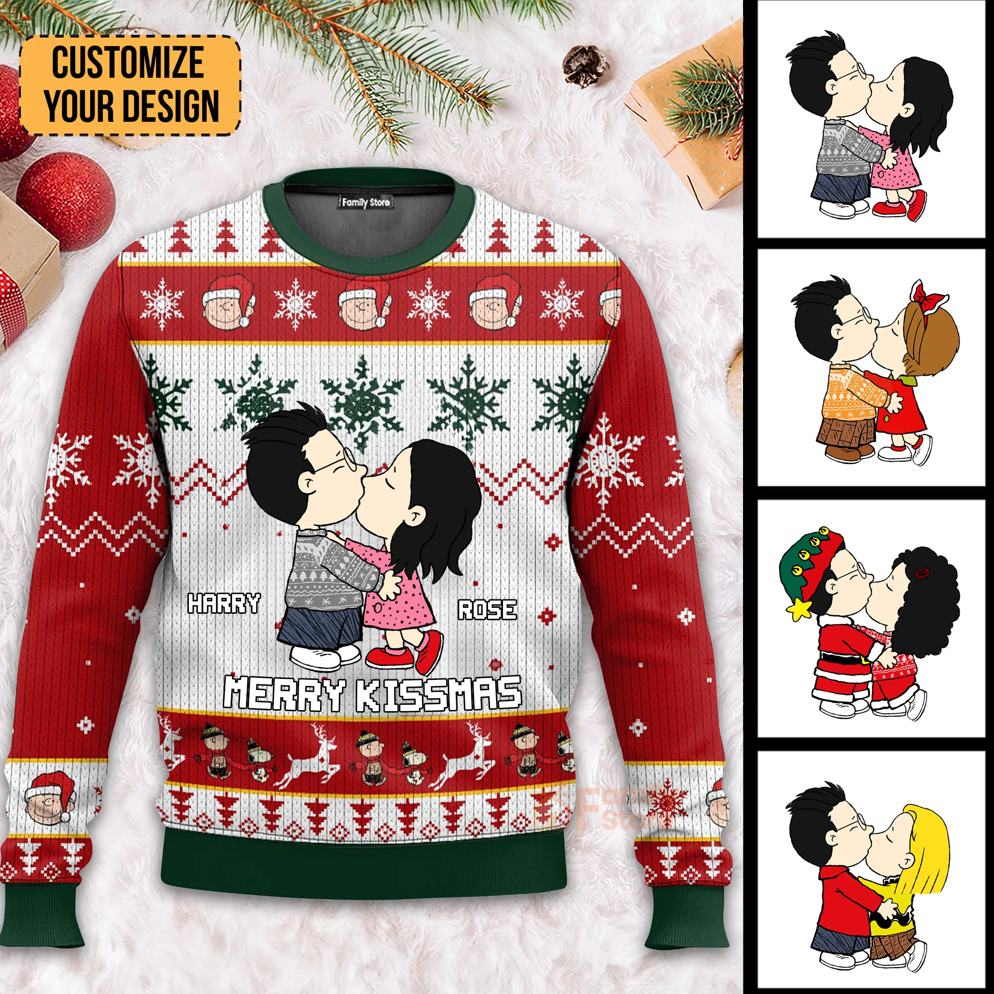 Merry Kissmas Peanut - Personalized Ugly Sweatshirt - Gift For Couple, Husband Wife, Anniversary CL45 - Image 2