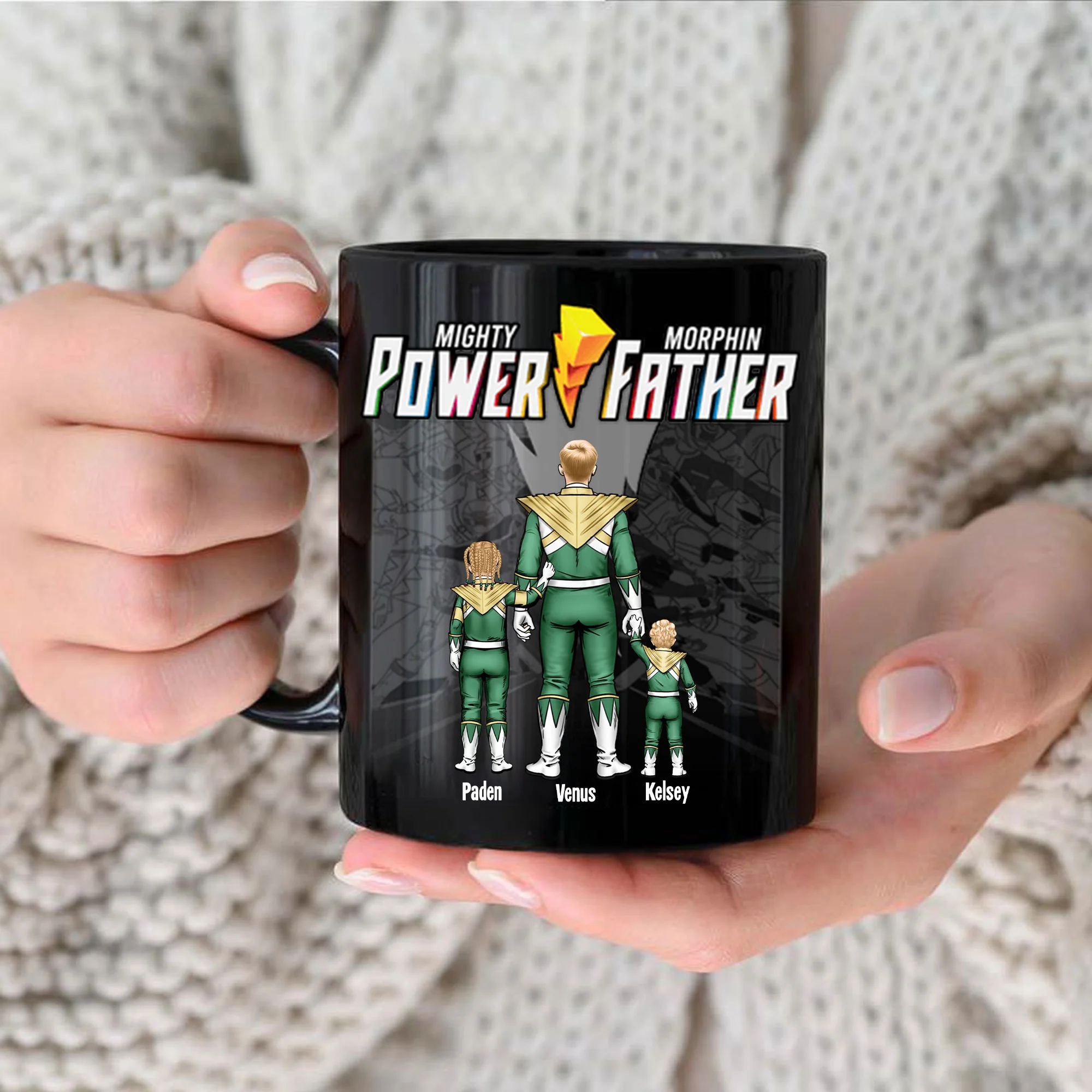 Mighty Morphin Power Father Black Version - Gift For Dad - Personalized Black Mug - CL21 NA94 - Image 3