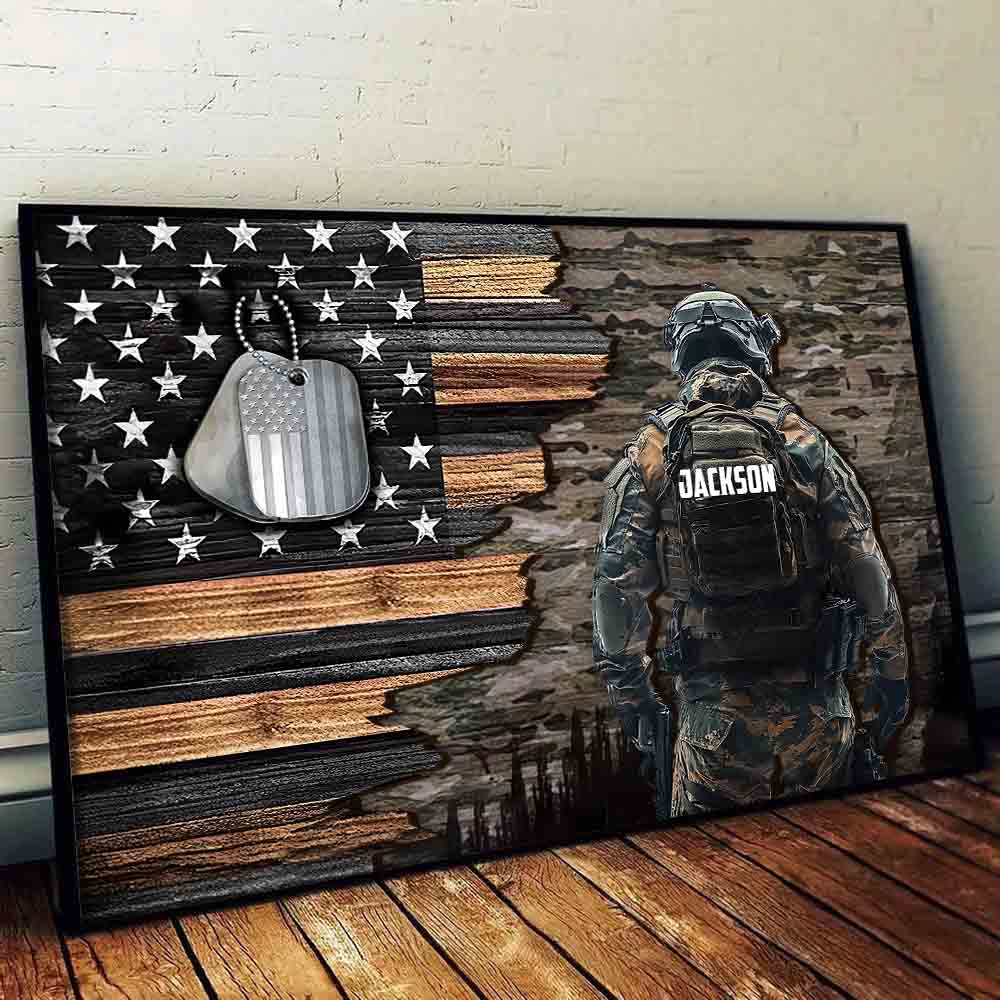 Military American Flag - Canvas Poster - Gift For Patriotic, Veteran | HN02