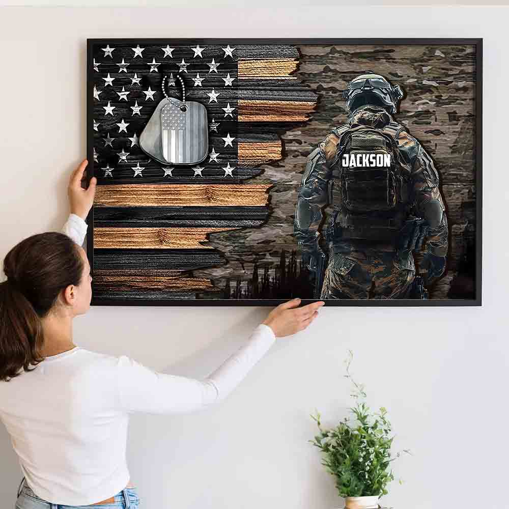 Military American Flag - Canvas Poster - Gift For Patriotic, Veteran | HN02 - Image 2