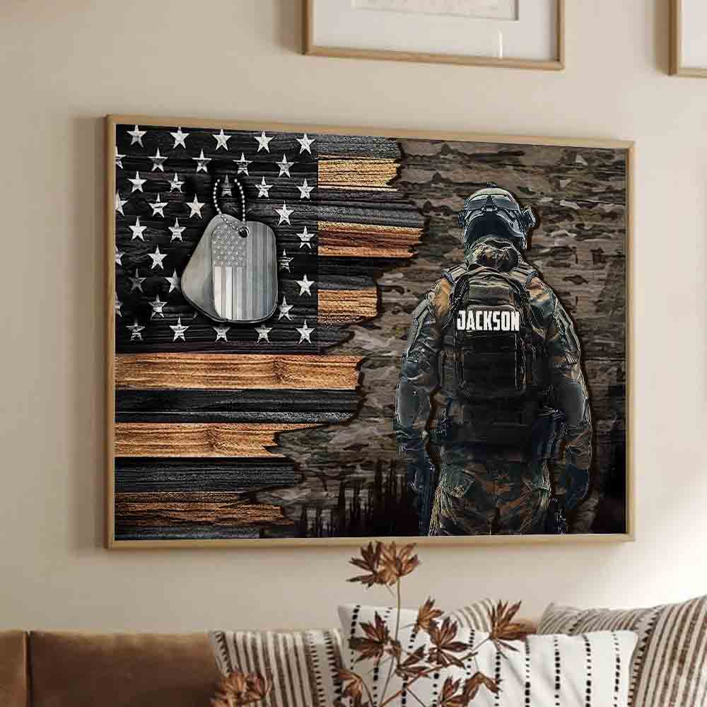 Military American Flag - Canvas Poster - Gift For Patriotic, Veteran | HN02 - Image 3
