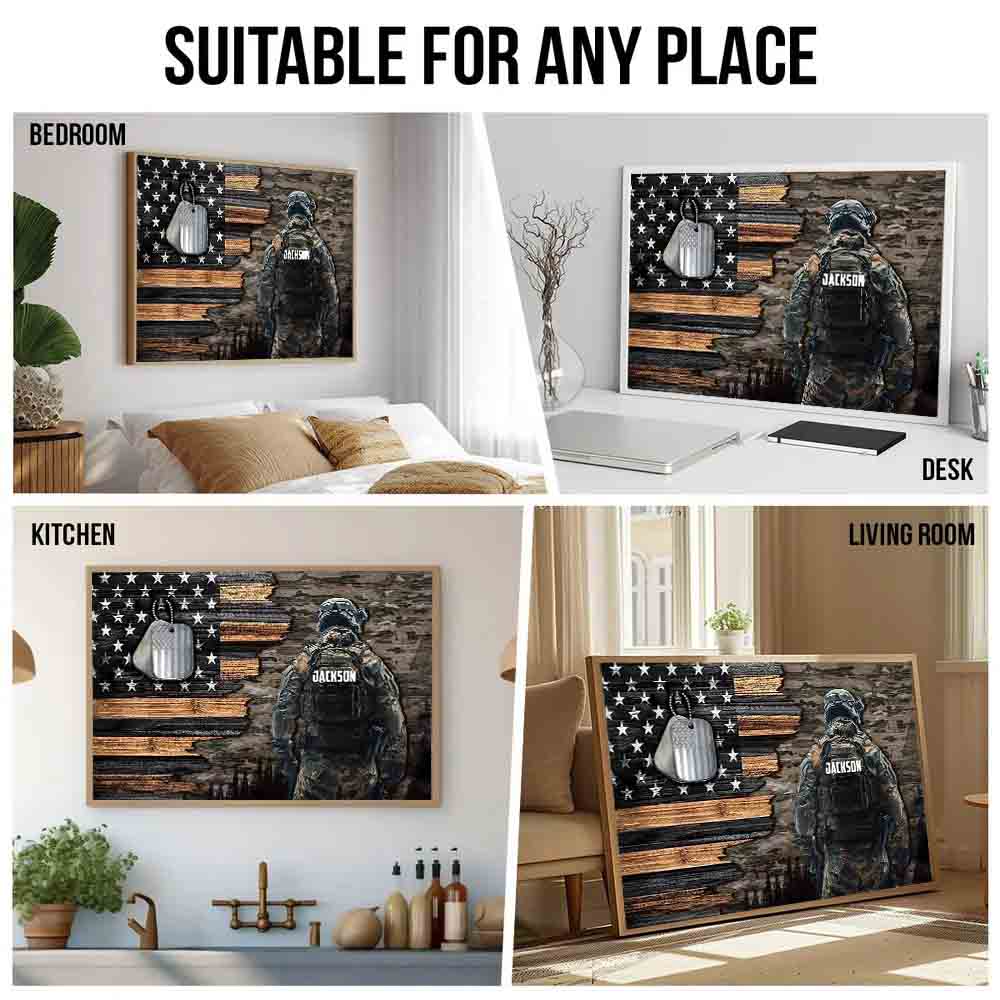 Military American Flag - Canvas Poster - Gift For Patriotic, Veteran | HN02 - Image 4