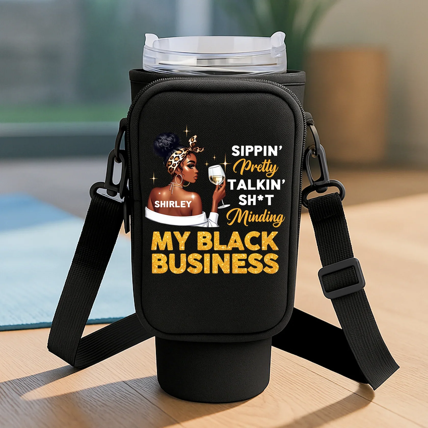 Minding My Black Business - Personalized Tumbler Holder Bag | Custom Name
