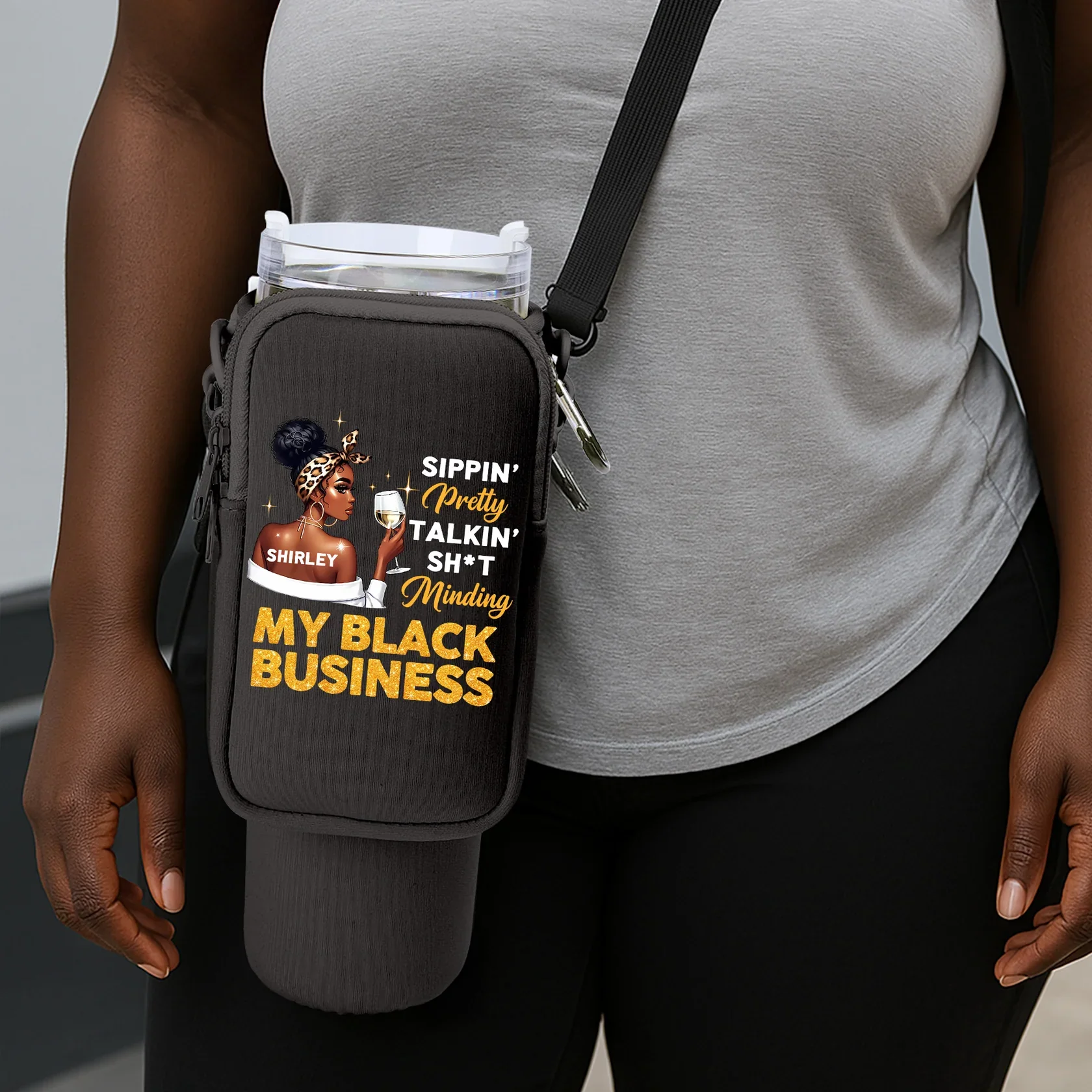 Minding My Black Business - Personalized Tumbler Holder Bag | Custom Name - Image 2