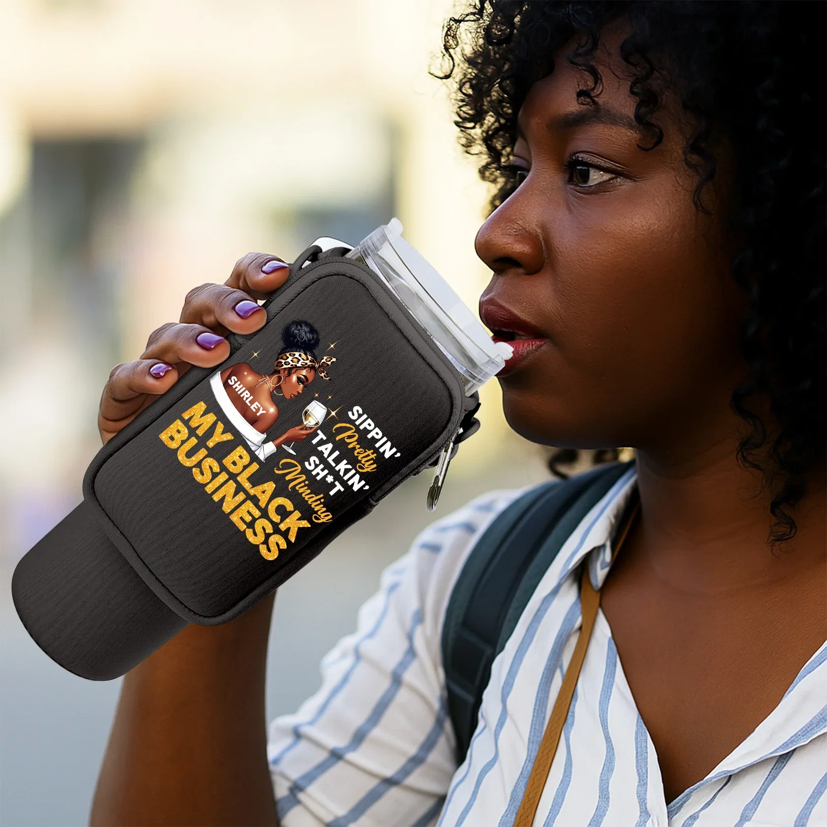 Minding My Black Business - Personalized Tumbler Holder Bag | Custom Name - Image 4