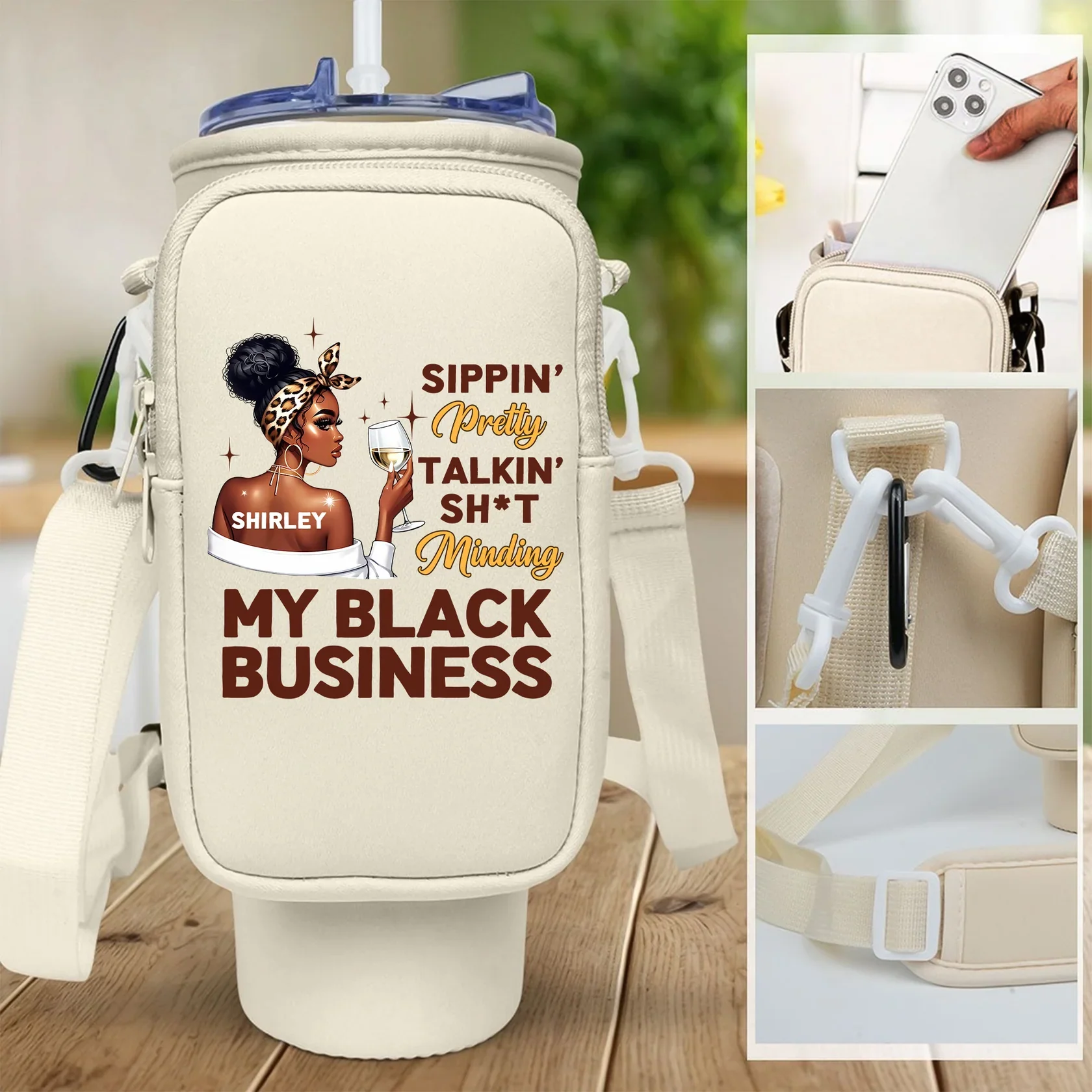 Minding My Black Business - Personalized Tumbler Holder Bag | Custom Name - Image 6