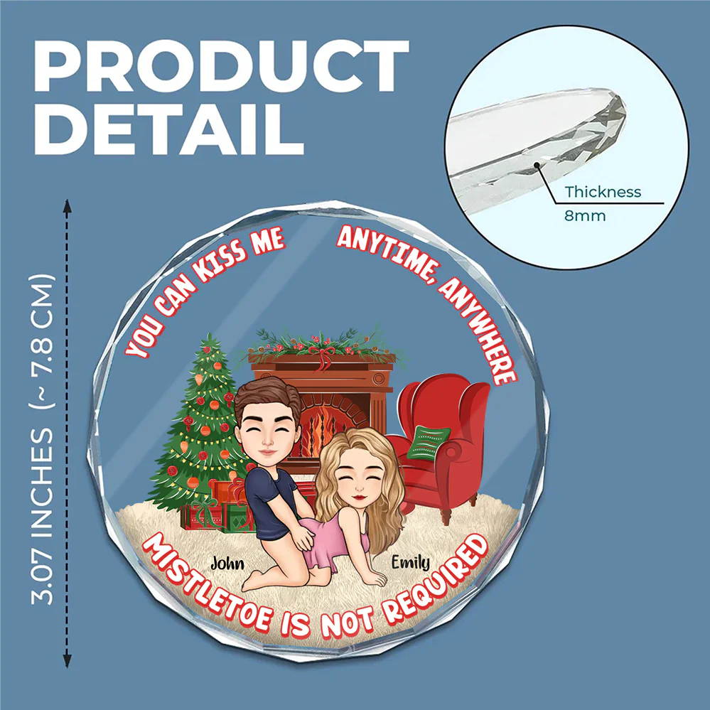 Mistletoe Is Not Required - Personalized Circle Glass Ornament - Gift For Couple | GR10 NL122 - Image 5