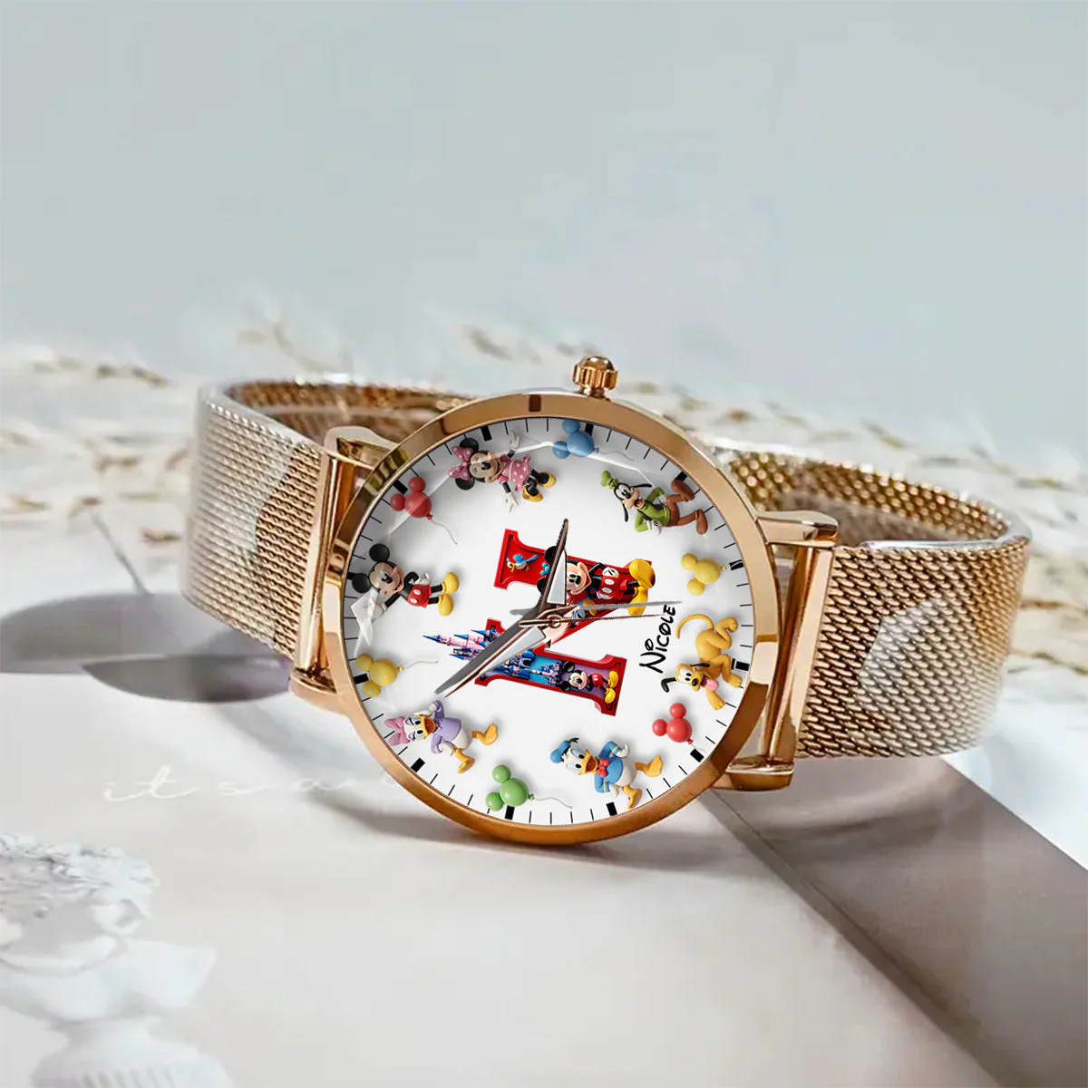MkMo Magic Mouse Alphabet Initial Letter With Friends - Personalized Women Hand Watch - Gift For Her, Movie Fans NL122 - Image 3