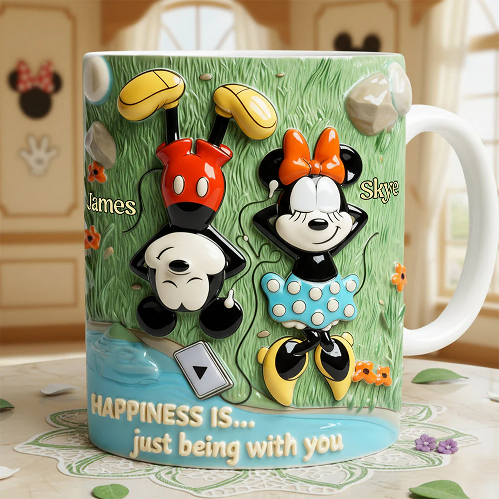 MkMo Magic Mouse Happiness Is Just Being With You - Personalized White Edge-To-Edge Mug - Gift For Couples, Movie Fans | NL122 - Image 2