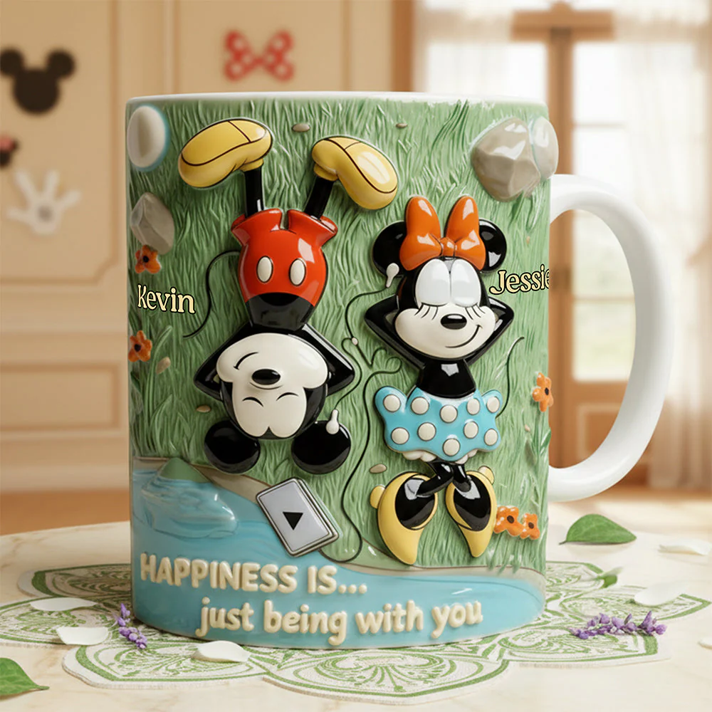 MkMo Magic Mouse Happiness Is Just Being With You - Personalized White Edge-To-Edge Mug - Gift For Couples, Movie Fans | NL122 - Image 3