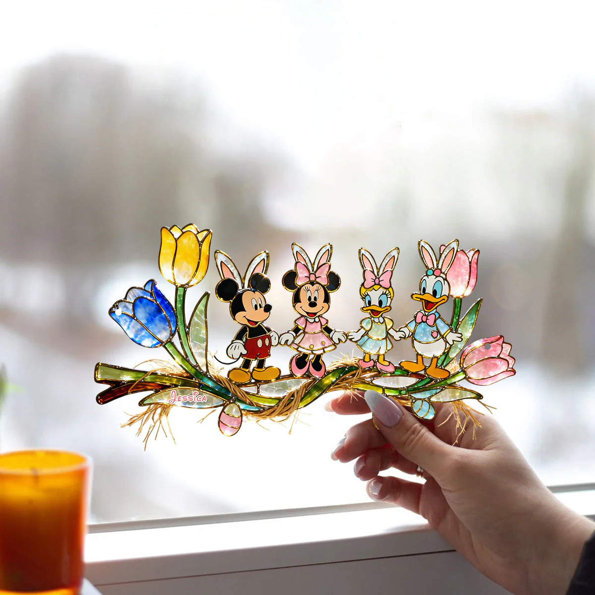 MkMo Magic Mouse Happy Easter - Personalized Window Hanging Suncatcher - Gift For Fan Movies HH01 - Image 4