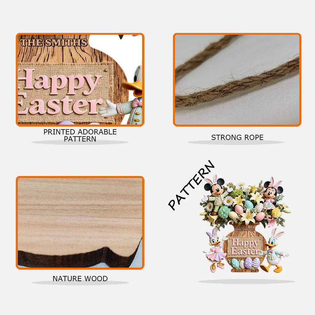 MkMo Magic Mouse Happy Easter - Personalized Wood Sign - Gift For Family, Fan Movies HH01 - Image 4