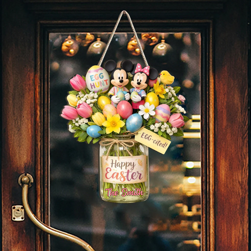 MkMo Magic Mouse Happy Easter - Personalized Wood Sign - Gift For Family, Fan Movies HH01 - Image 3
