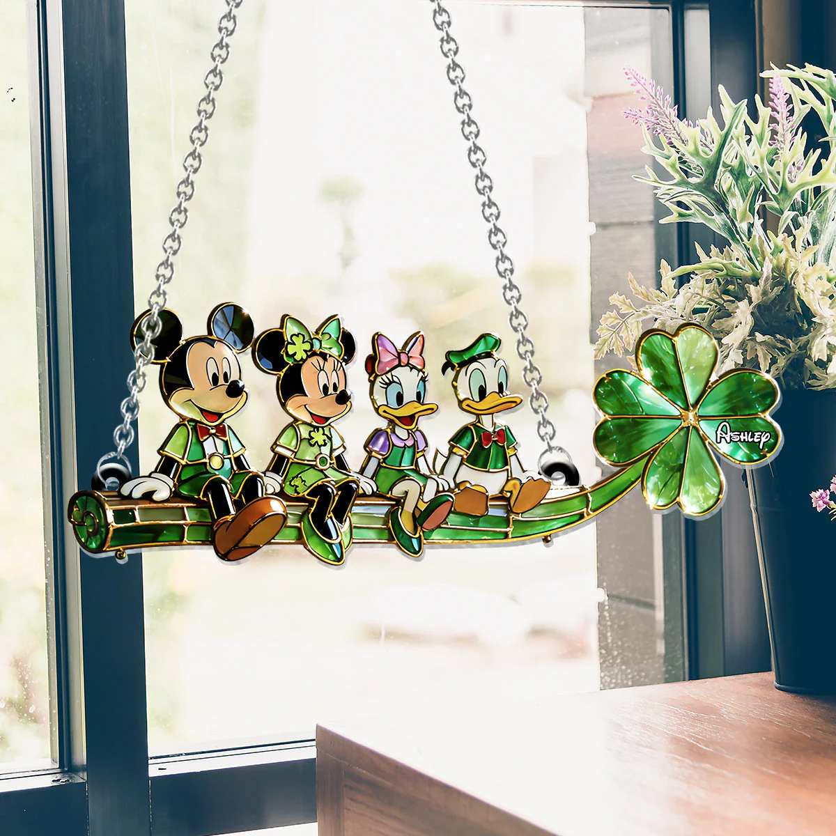 MkMo Magic Mouse Happy St. Patrick's Day - Personalized Window Hanging Suncatcher - Gift For Fan Movies HH01