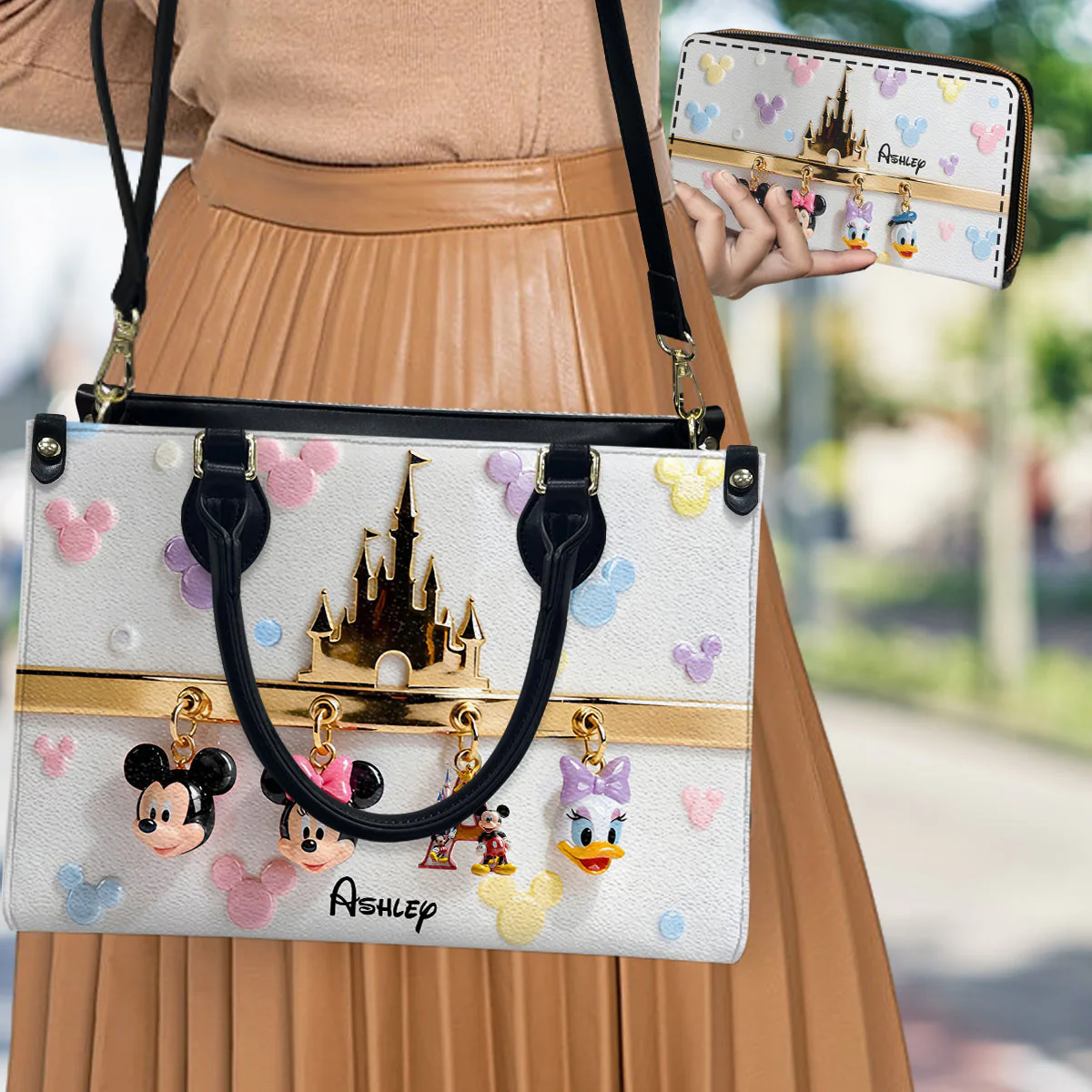 MkMo Magic Mouse Magical Castle - Personalized Leather Handbag & Leather Long Wallet - Gift For Her, Movie Fans NL122 - Image 2