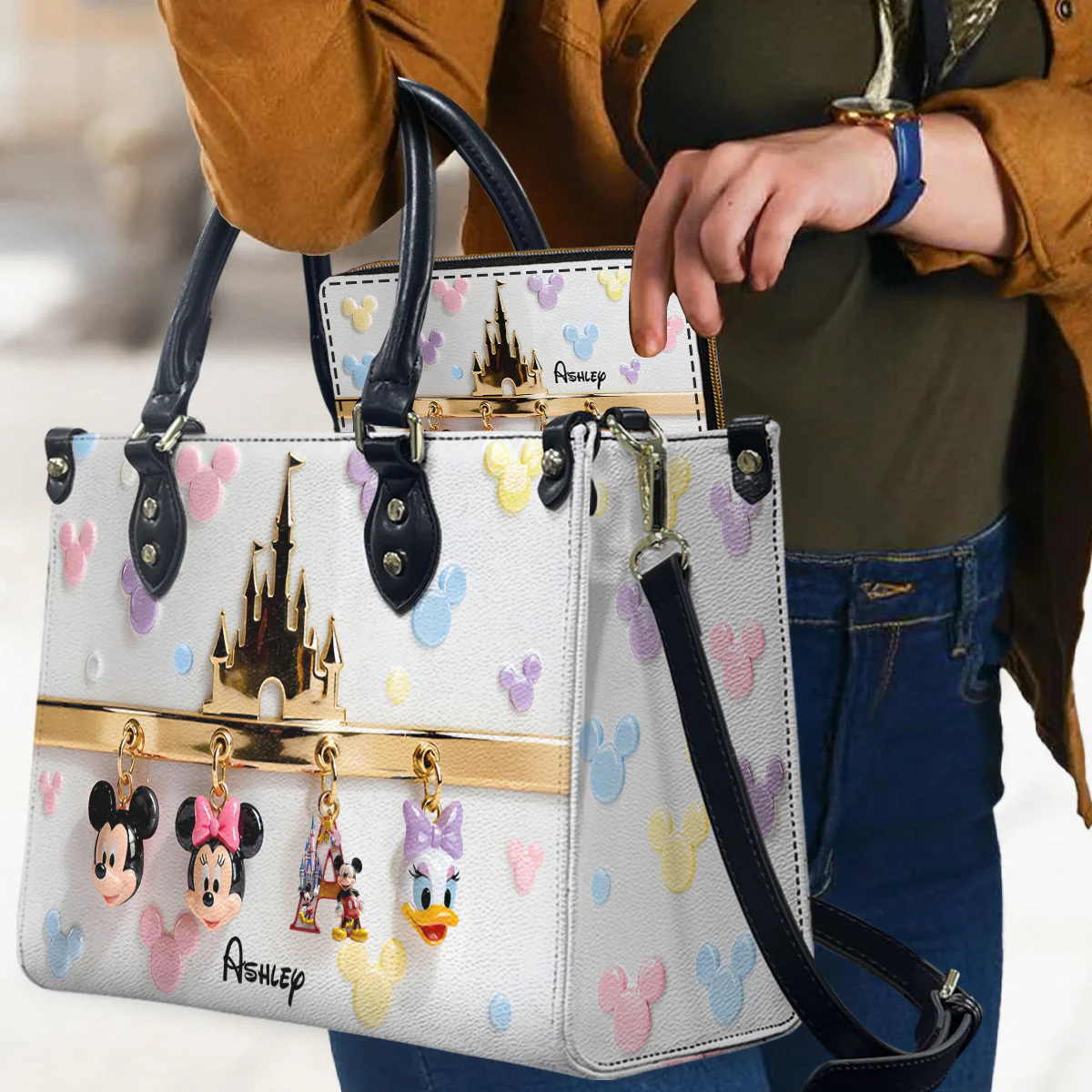MkMo Magic Mouse Magical Castle - Personalized Leather Handbag & Leather Long Wallet - Gift For Her, Movie Fans NL122 - Image 4