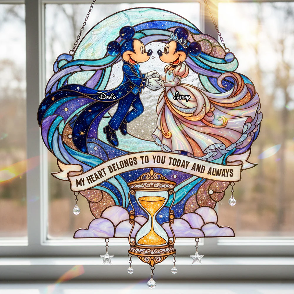 MkMo Magic Mouse My Heart Belongs To You - Personalized Window Hanging Suncatcher - Gift For Couples NL122