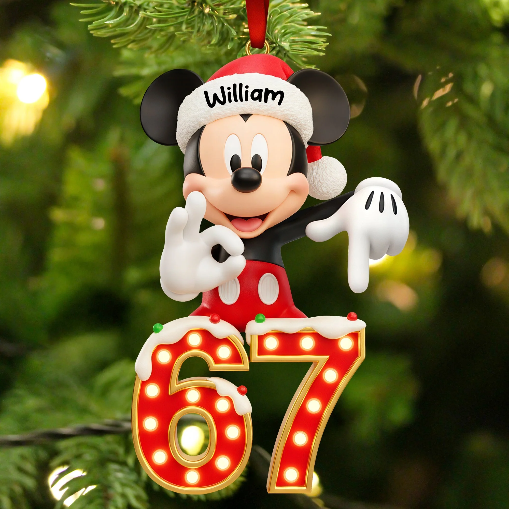 MkMo Magic Mouse Says Six Seven - Personalized Acrylic Ornament - Christmas Gift | HH01 - Image 2