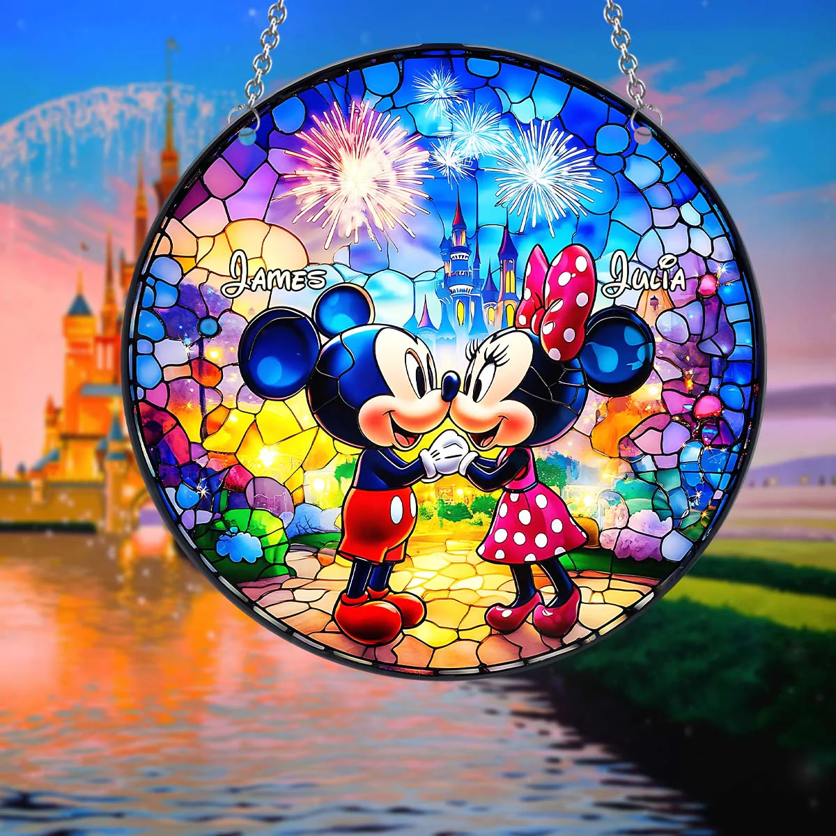 MkMo Magic Mouse We Meet In The Galaxy - Personalized Stained Glass Window Hanging Suncatcher - Gifts For Couples NA94
