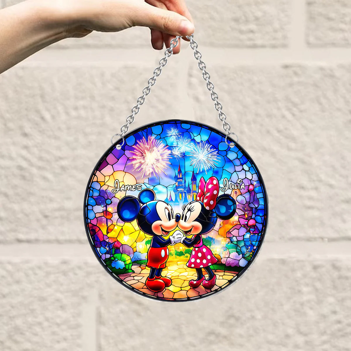 MkMo Magic Mouse We Meet In The Galaxy - Personalized Stained Glass Window Hanging Suncatcher - Gifts For Couples NA94 - Image 3