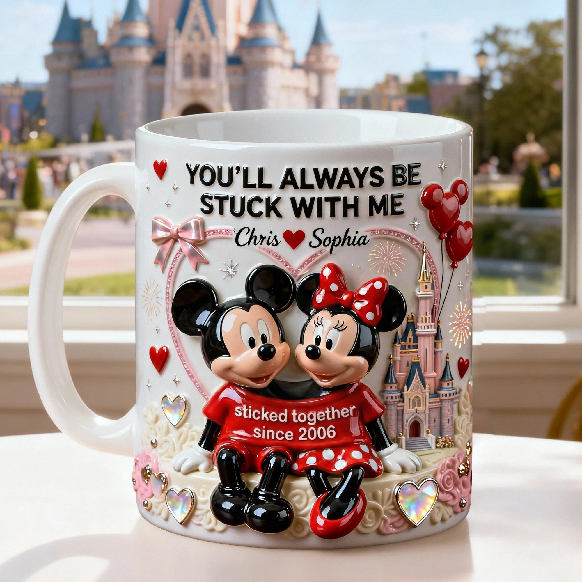 MkMo Magic Mouse You'll Always Be Stuck With Me - Personalized White Edge-to-Edge Mug - Gift For Couple, Fan Movies HH01