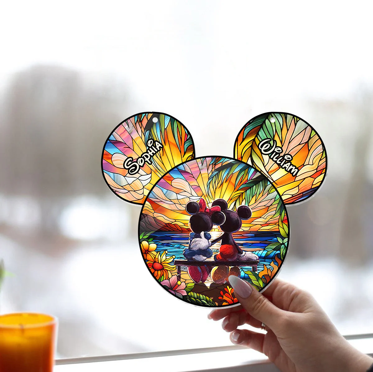 MkMo Romantic Sunset Magic Mouse - Personalized Window Hanging Suncatcher Ornament - Gifts For Couples NA94 - Image 2