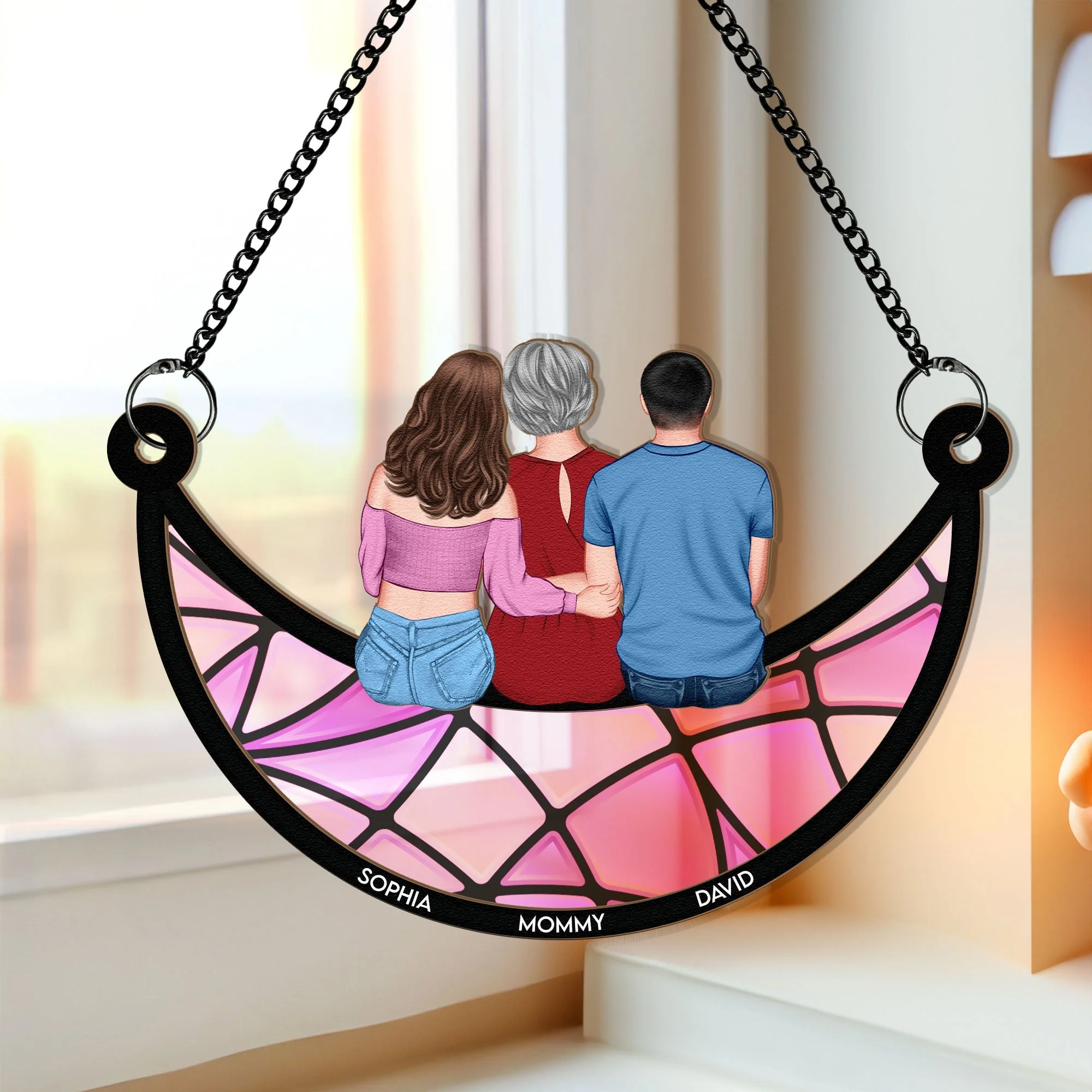 Mom, Children Sitting On The Moon  - Personalized Window Hanging Window Hanging Suncatcher Ornament - Gift For Couples | GR24 NA94 - Image 2