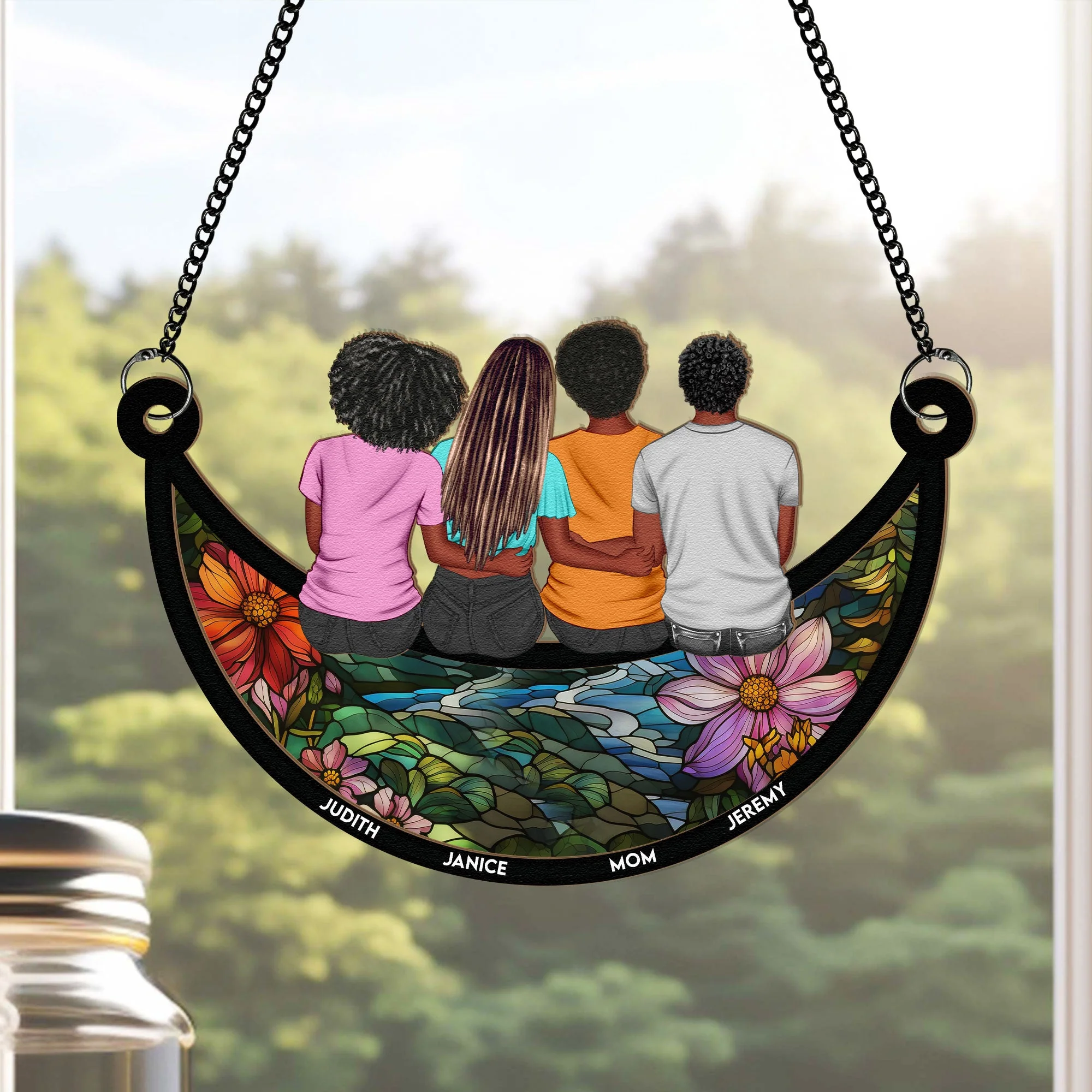 Mom, Children Sitting On The Moon  - Personalized Window Hanging Window Hanging Suncatcher Ornament - Gift For Couples | GR24 NA94 - Image 3