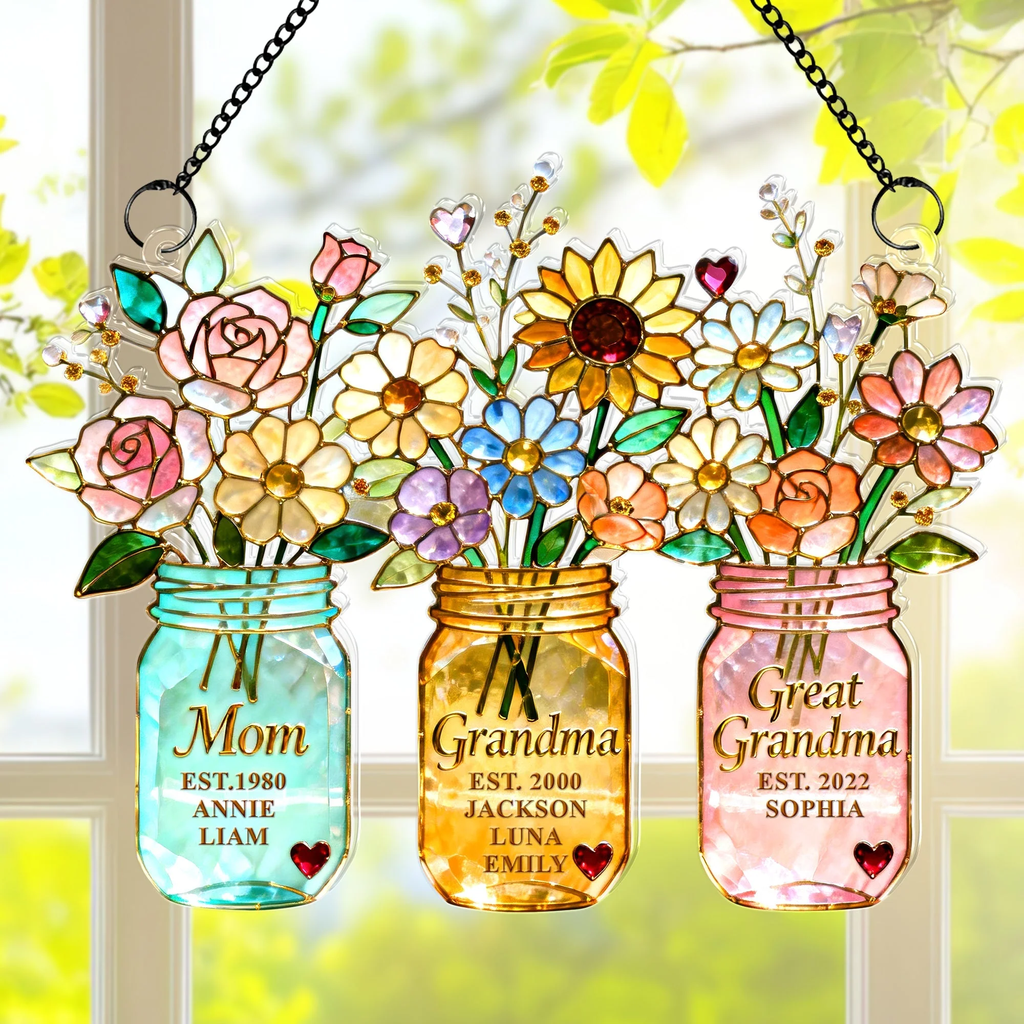 Mom & Grandma Floral - Personalized Window Hanging Suncatcher - Gift For Mom, Mother's Day HN02 - Image 4