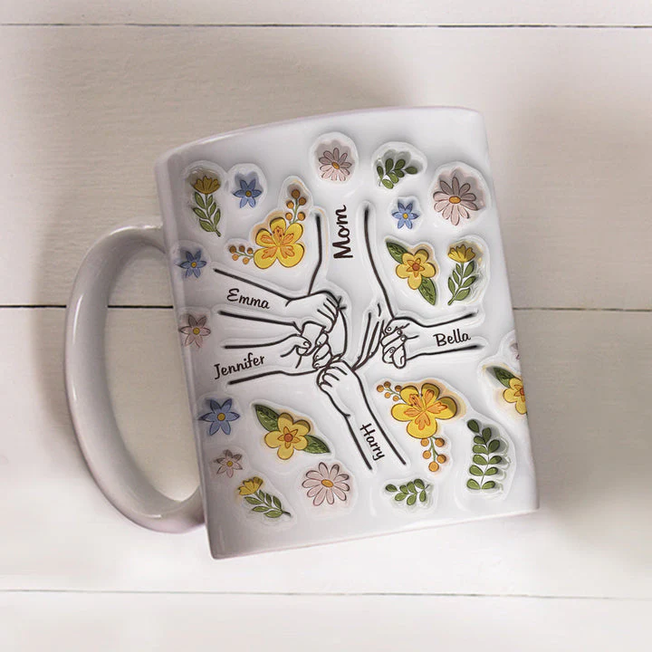Mom Hold Our Hands, Also Our Hearts- Personalized 3D Inflated Effect Ceramic Mug - Gift For Mom, Grandma, Mother's Day | NA94 - Image 2