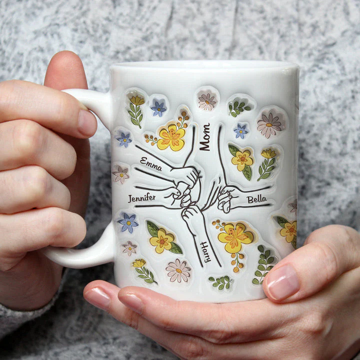 Mom Hold Our Hands, Also Our Hearts- Personalized 3D Inflated Effect Ceramic Mug - Gift For Mom, Grandma, Mother's Day | NA94 - Image 3