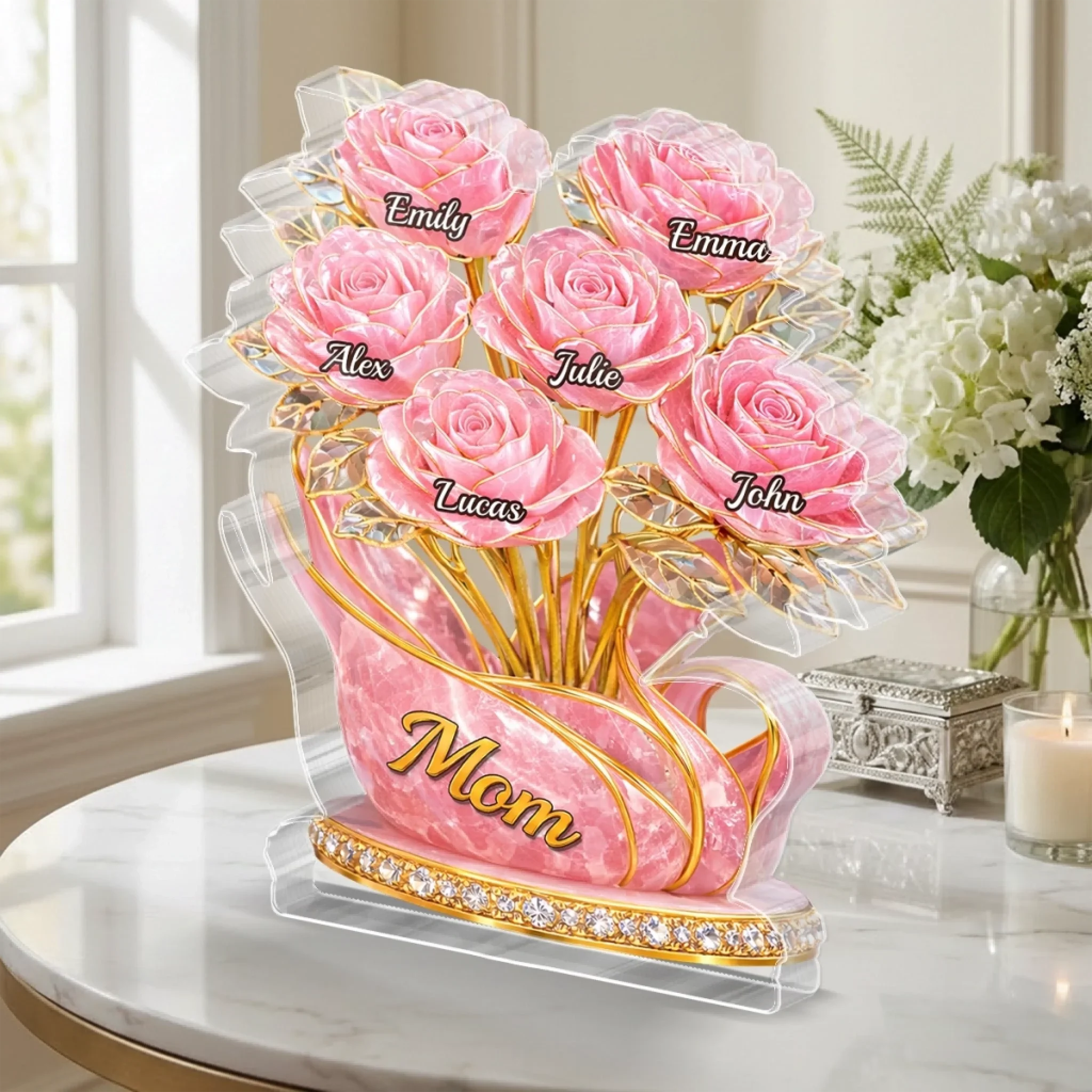 Mom Love Stays Forever - Personalized Shape Acrylic Plaque - Gift For Mom, Grandma HN02 - Image 2