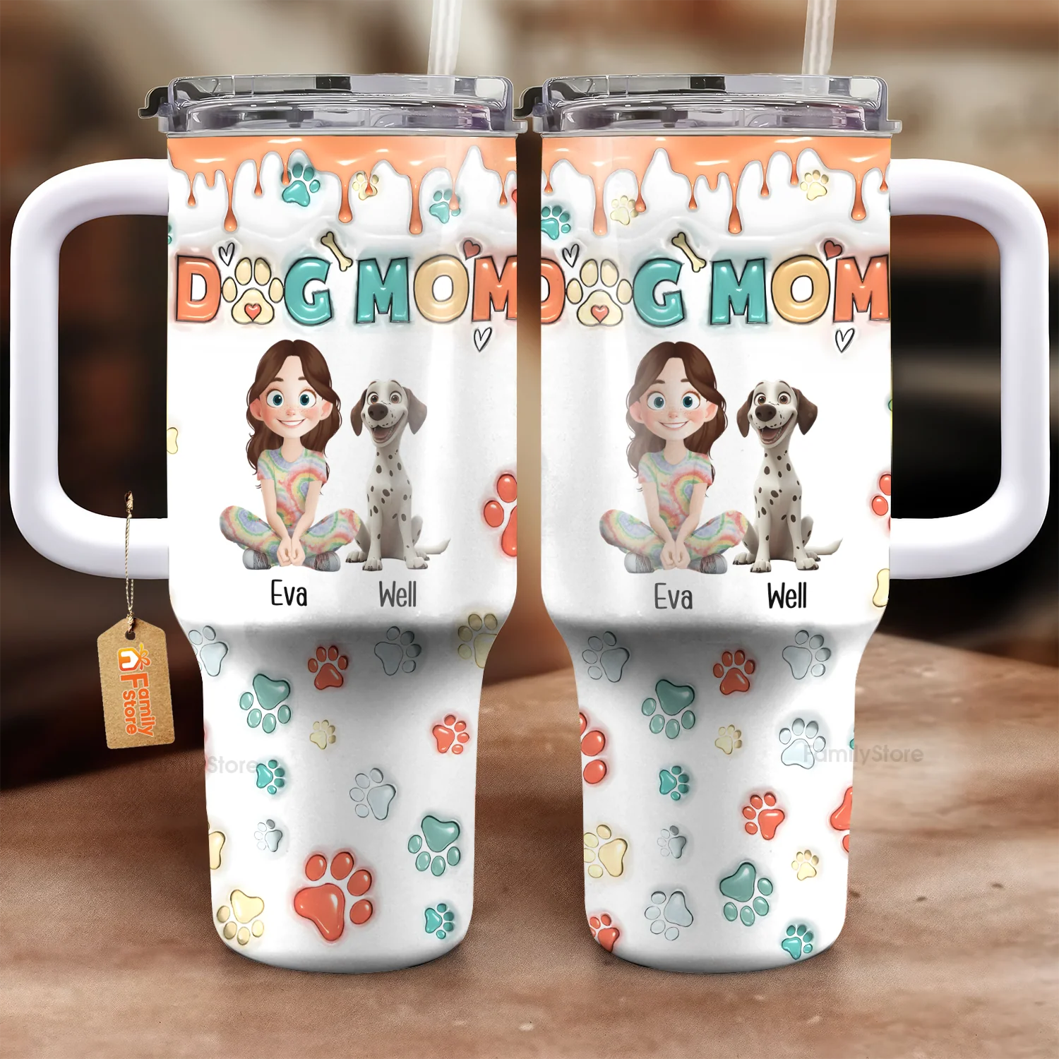 Mom Of Dogs 3D Inflated Effect Cartoon Dog - Personalized 40oz Tumbler Cup With Straw - Gift for Pet Owners, Pet Lovers, Dog Mom | CLP15 NH96