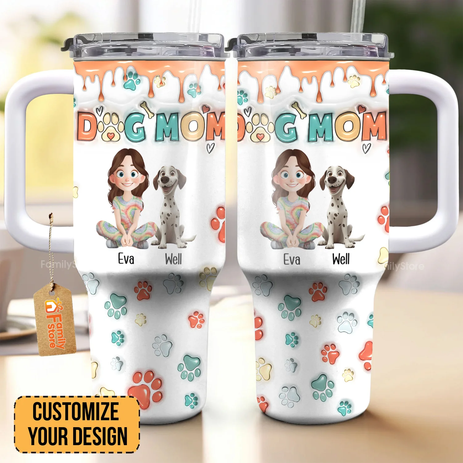 Mom Of Dogs 3D Inflated Effect Cartoon Dog - Personalized 40oz Tumbler Cup With Straw - Gift for Pet Owners, Pet Lovers, Dog Mom | CLP15 NH96 - Image 2