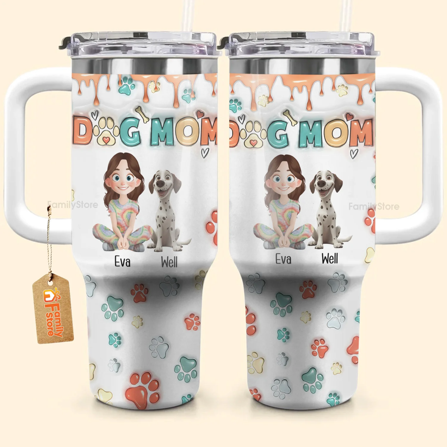 Mom Of Dogs 3D Inflated Effect Cartoon Dog - Personalized 40oz Tumbler Cup With Straw - Gift for Pet Owners, Pet Lovers, Dog Mom | CLP15 NH96 - Image 3