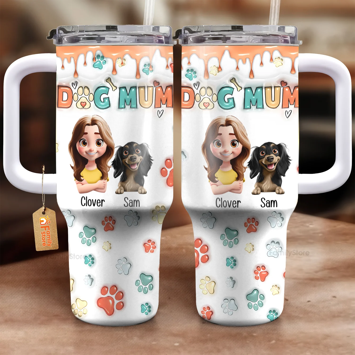 Mom Of Dogs 3D Inflated Effect Cartoon Dog - Personalized 40oz Tumbler Cup With Straw - Gift for Pet Owners, Pet Lovers, Dog Mom | CLP16 NH96