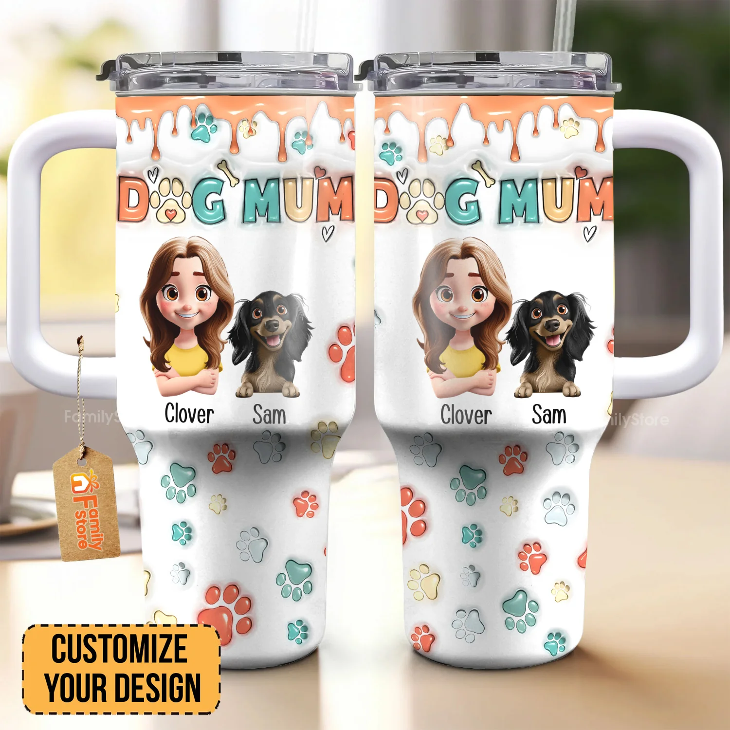 Mom Of Dogs 3D Inflated Effect Cartoon Dog - Personalized 40oz Tumbler Cup With Straw - Gift for Pet Owners, Pet Lovers, Dog Mom | CLP16 NH96 - Image 2