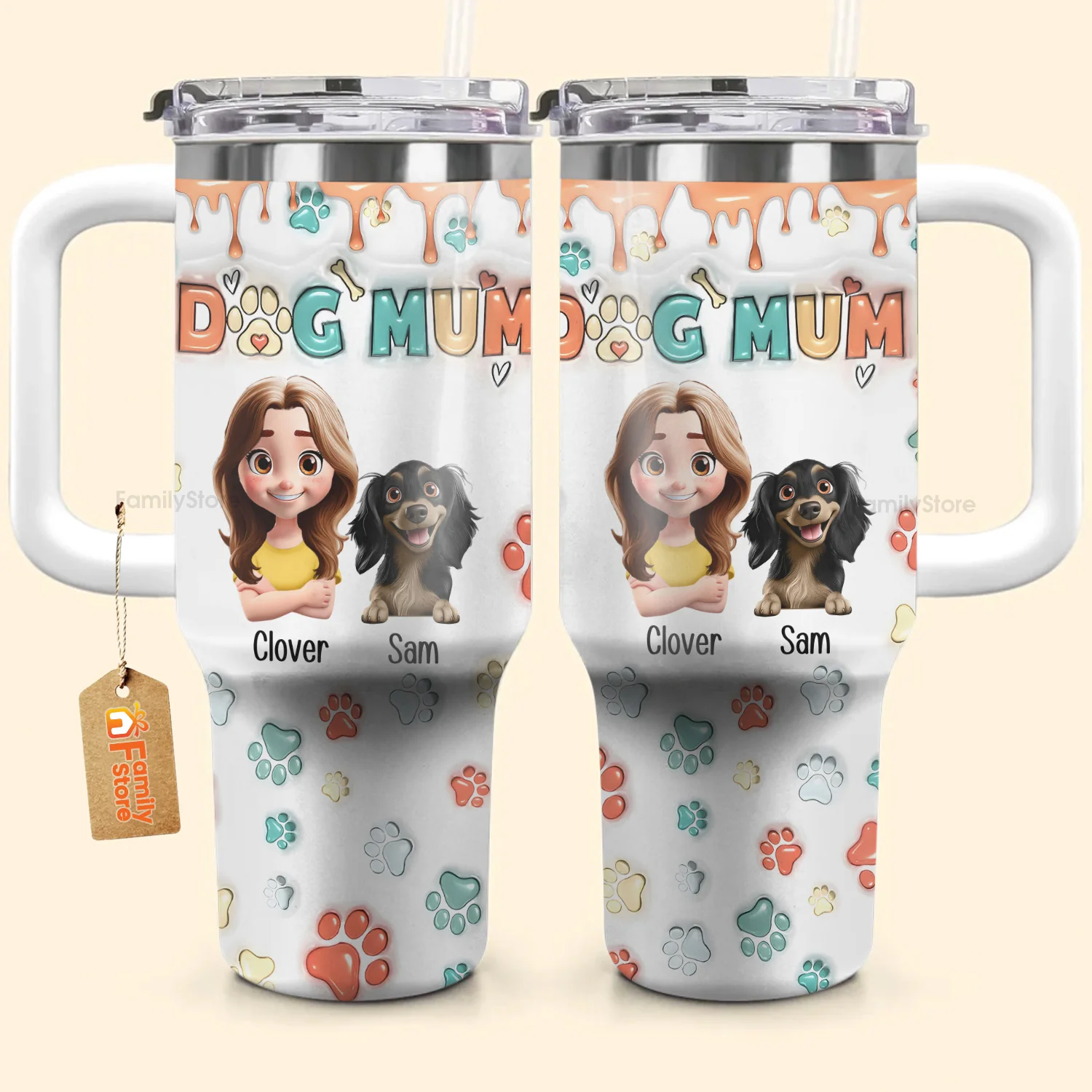 Mom Of Dogs 3D Inflated Effect Cartoon Dog - Personalized 40oz Tumbler Cup With Straw - Gift for Pet Owners, Pet Lovers, Dog Mom | CLP16 NH96 - Image 3