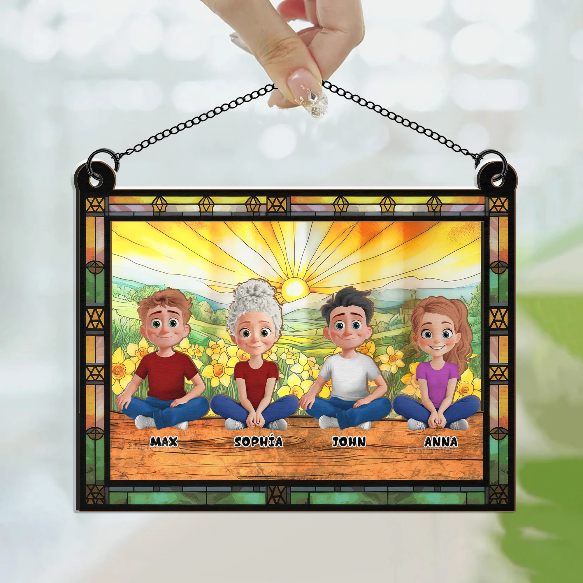 Mom Sitting With Children In The Garden - Personalized Window Hanging Window Hanging Suncatcher Ornament - GIft For Mom, Mother's Day | GR25 NA94 - Image 3